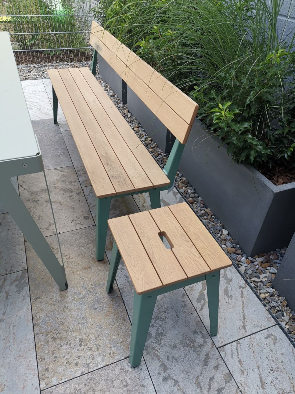 Outdoor bench shop and stools